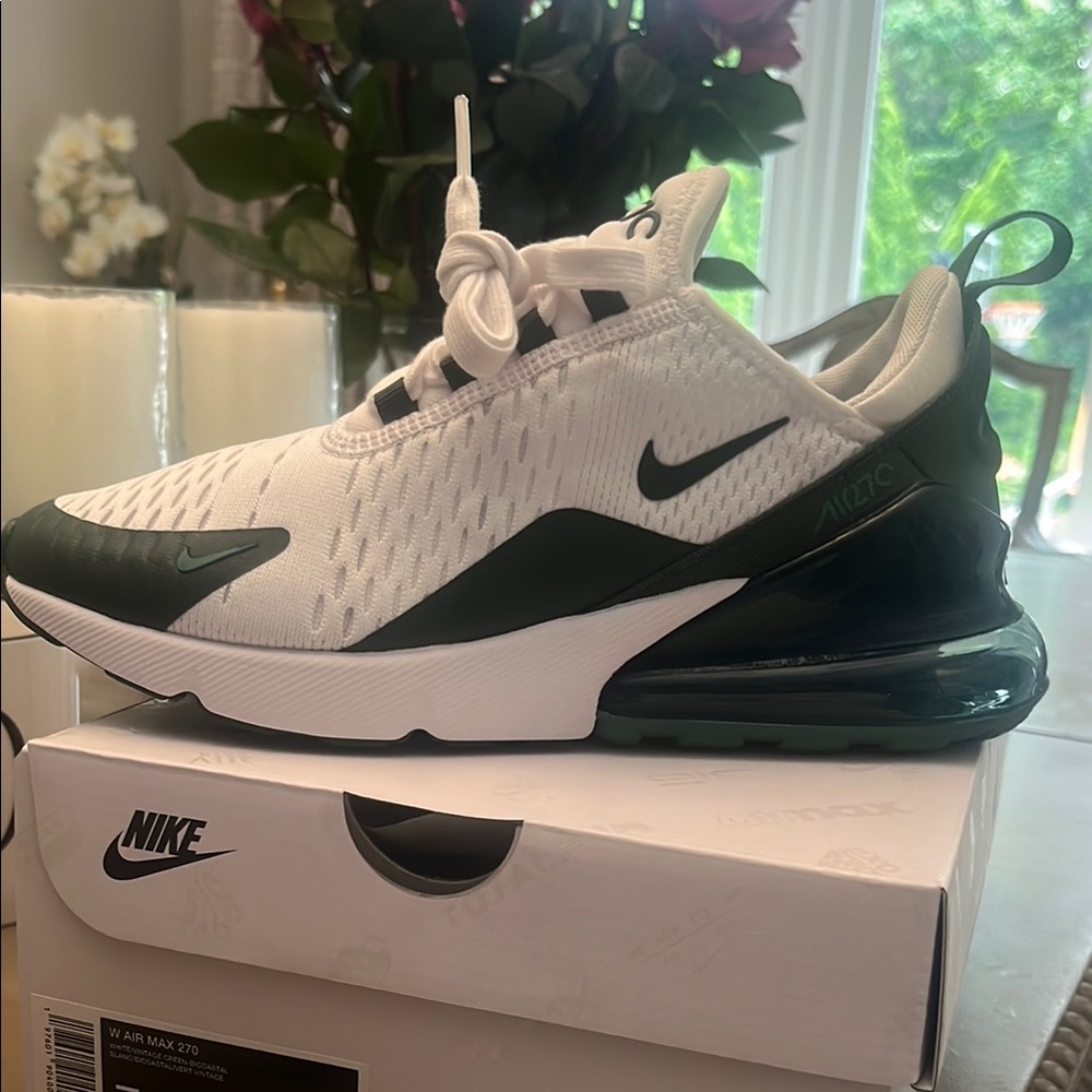 Nike Air Max 270 White and Dark Green Sneakers